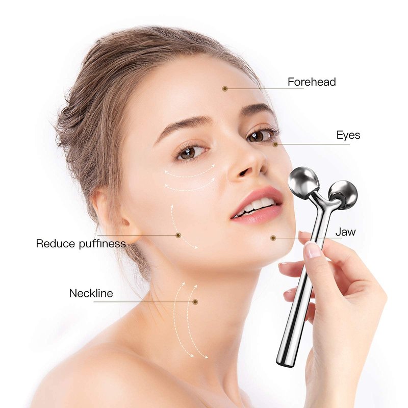 Tekson Faical Roller Massager and 3PCS Eye Roller Cream, 3D Metal Face Massage Tool for Reduce Puffines