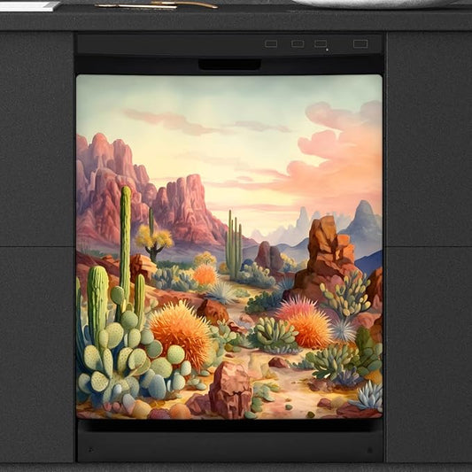 Desert Stone Cactus Dishwasher Magnet Cover Decorative Refrigerator Covers Magnetic Reusable Dishwasher Door Cover Kitchen Appliance Sticker Cover 23x26Inch