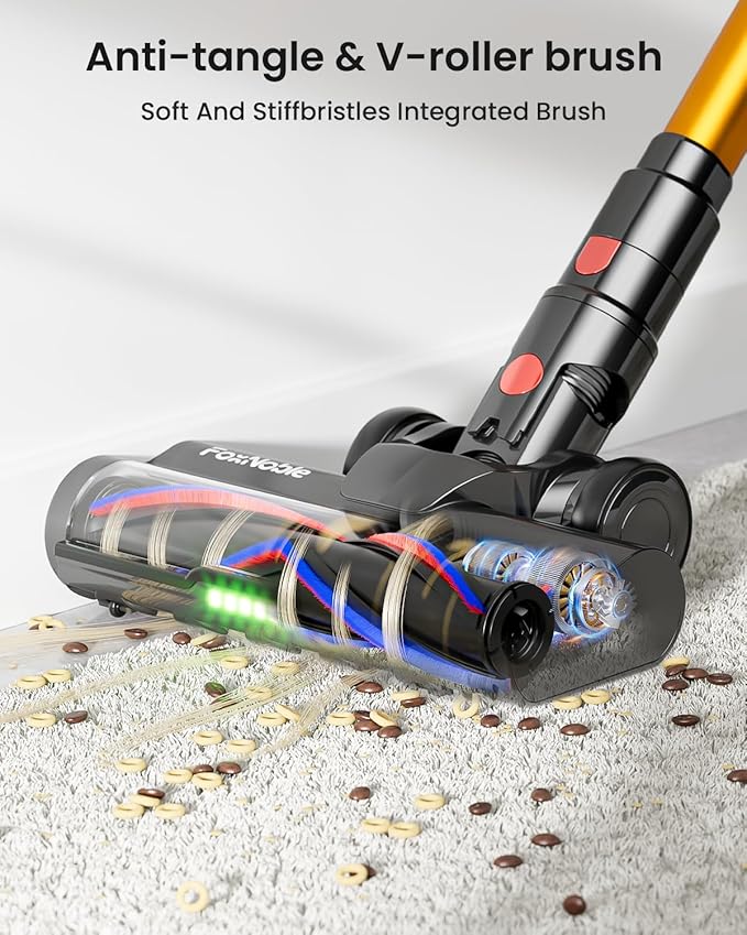 Cordless Vacuum Cleaner,55KPa 650W 65Mins Vacuum Cleaners for Home,Stick Vacuum with LED Display &Anti-tangle Brush and Self-Standing Design,Vacuum Cleaner for Hardwood Floors,Carpet,Pet Hair,Car