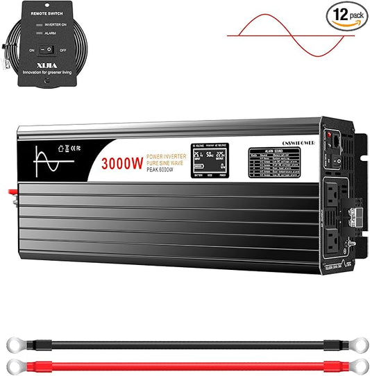 Xijia 3000W Pure Sine Wave Inverter 72V DC to 120V AC Converter for Golf Cart, Electric Scooter, EV, High Conversion Efficiency & Low No-Load Current 110V Power Inverter