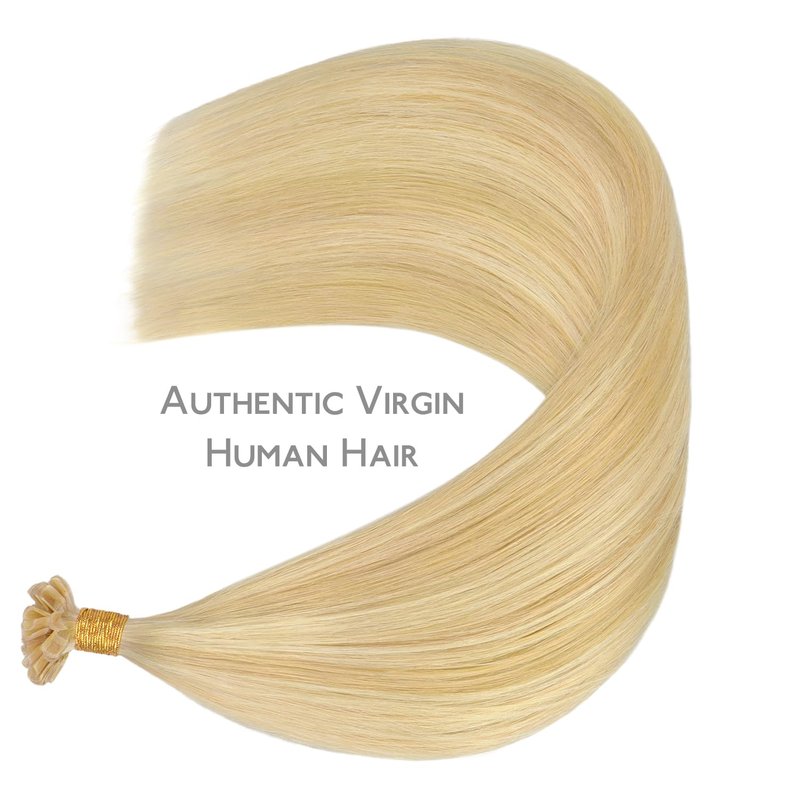 WENNALIFE U Tip Hair Extensions Real Human Hair, 50g 50s 18 Inch Light Blonde Highlighted Golden Blonde Remy Hair K Tip Invisible Straight Keratin Bond Hot Fusion Hair