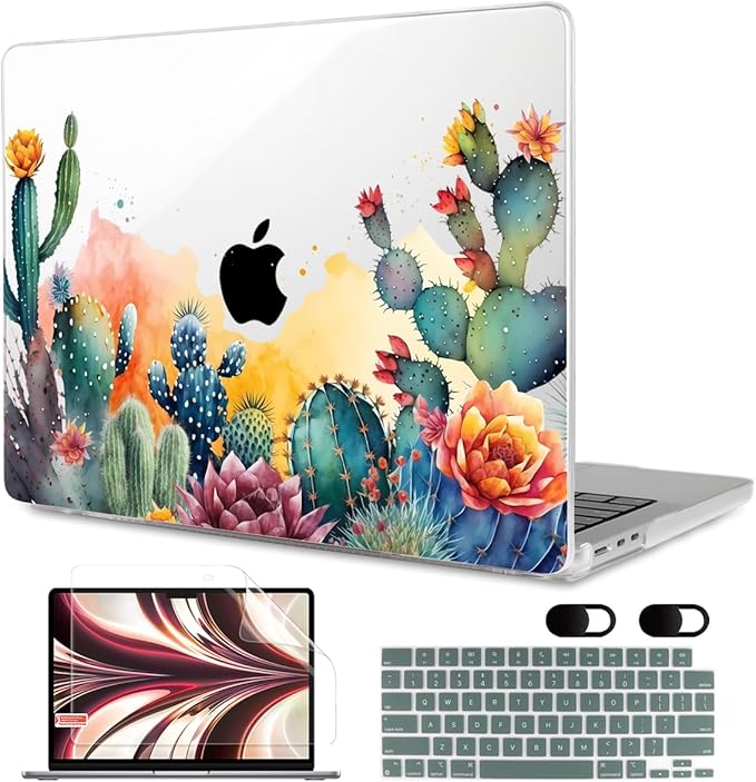 MEEgoodo Case for M5/M4/M3/M2 MacBook Air 13.6 inch 2026 2025 2024 2022, Fit Model A3449/A3240/A3113/A2681, Case Compatible with MacBook Air 13 inch, Tropical Cactus