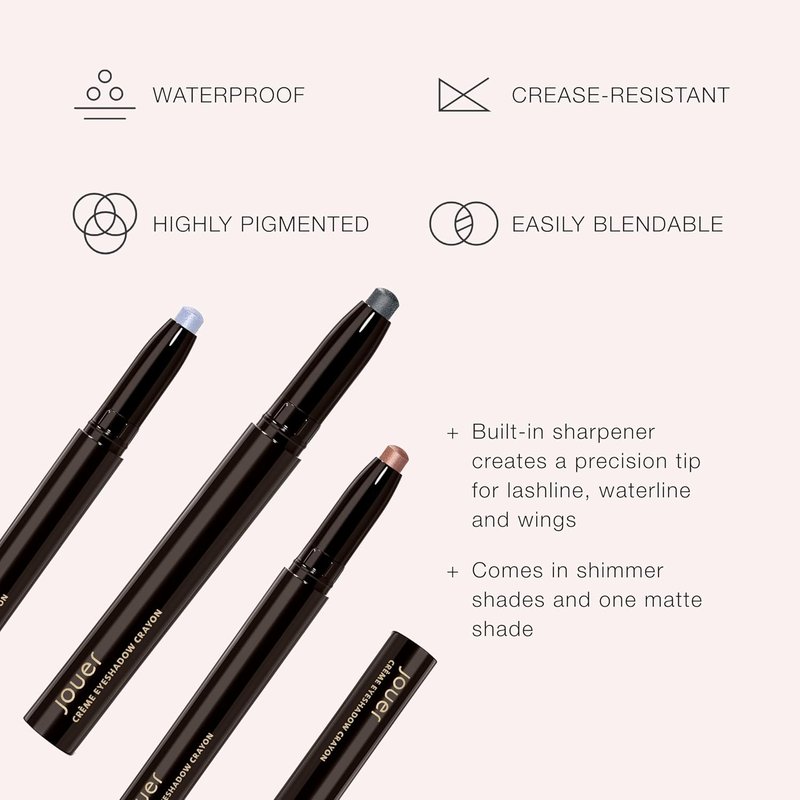 Jouer Crème Eyeshadow Crayon - Waterproof, Fast-Drying Formula | Built-In Sharpener, Dermatologist Tested