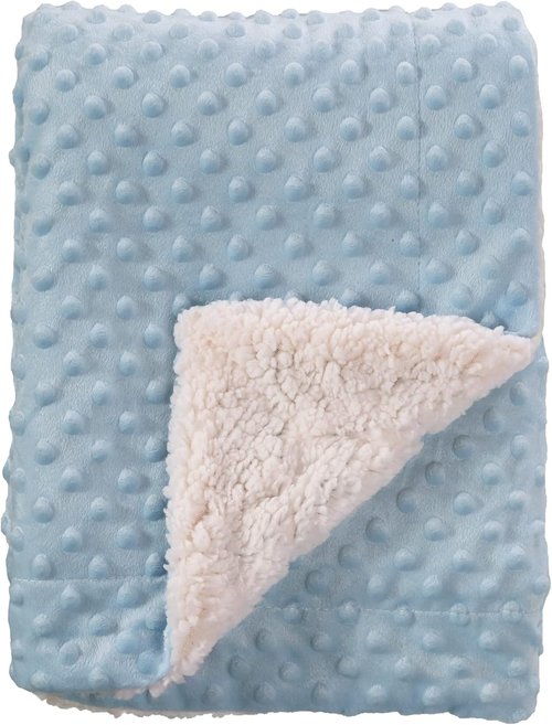 CREVENT Cozy Sherpa Baby Blanket - Soft & Warm for Infants | All-Season Use (30" x 40", Blue Dot)