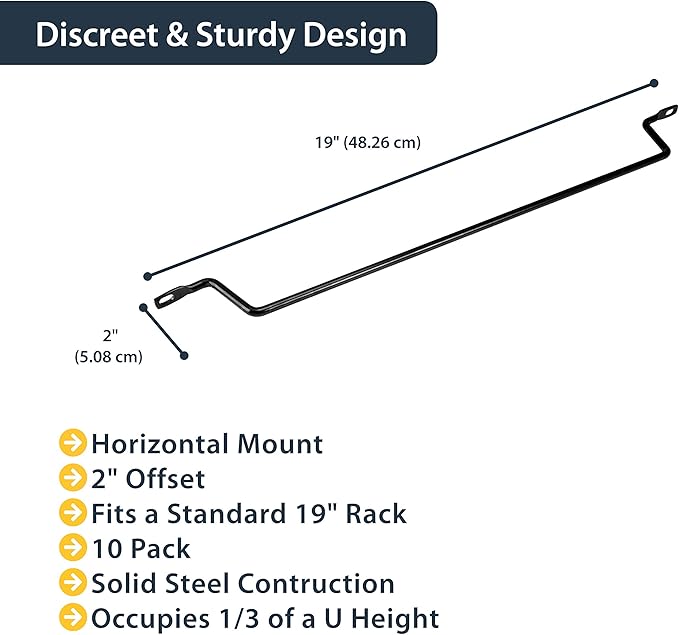 StarTech 10-Pack Horizontal Lacing Bar with 2in (5.1cm) Offset at 75 Degrees, Server Rack Cable Management, 19" Network Rack-Mount Cord Organizer, TAA