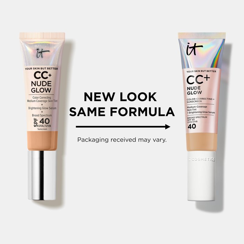 IT Cosmetics CC+ Nude Glow (Deep Bronze) - Medium Coverage Foundation with SPF 40 & Brightening Glow Serum, Lightweight Skin Tint, 2% Niacinamide + Hyaluronic Acid, Up to 24H Hydration - 1.08 fl oz