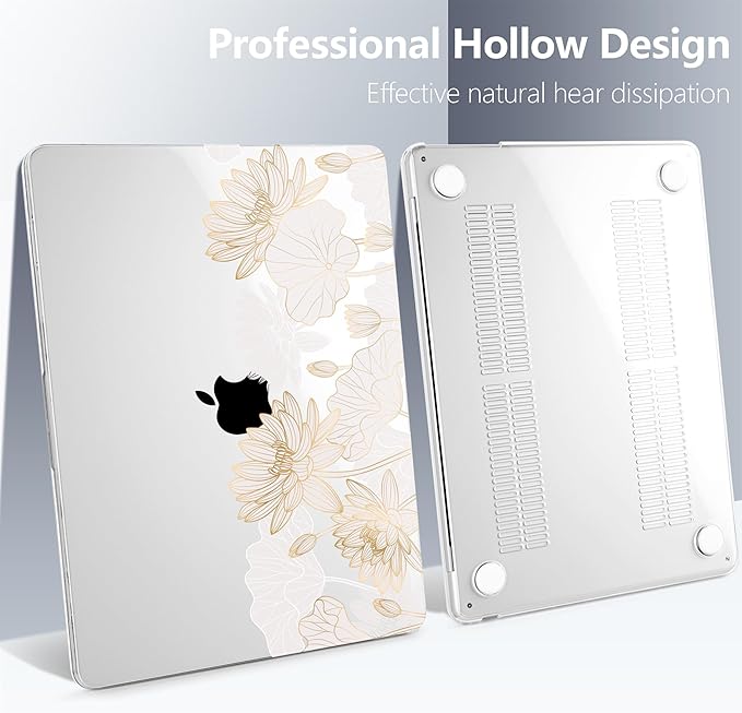 Batianda Premium Case for New MacBook Air 15 inch with M5 M4 M3 M2 Chip 2026 2025 2024 2023 Release, Designed Ultra-Slim Hardshell & Keyboard Cover & Screen Protector 4-in-1 Bundle, Gold Lotus