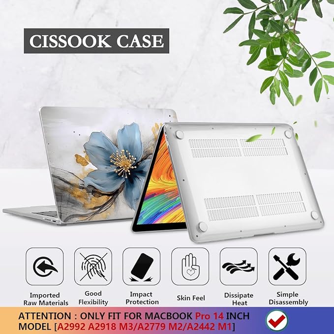 CISSOOK for MacBook Pro 14 Inch Case 2026-2021 M5/M4/M3/M2/M1 Pro/Max Chip A3434 A3401 A3112 A3185 A2918 A2992 A2779 A2442, Plastic Cover for MacBook Pro 14'' with Touch ID, Retro Floral