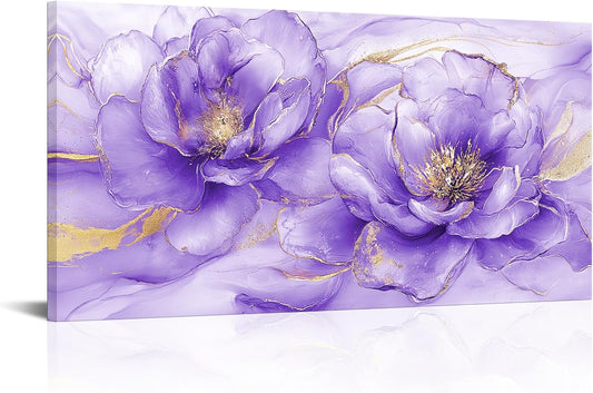 Sechars Abstract Flower Wall Art - Purple and Gold Floral Canvas Print, 20" x 40"