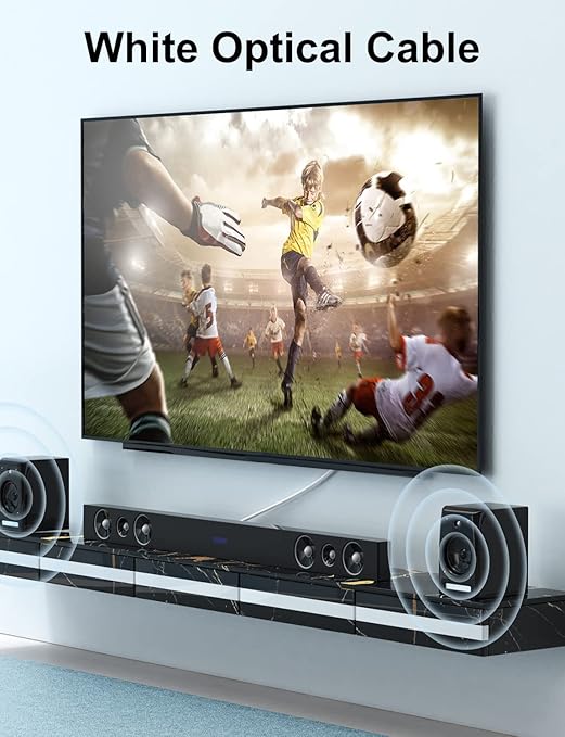 EMK White Optical Audio Cable [2ft/0.6M] - Digital SPDIF Toslink Fiber Optic Cable for Sound Bar, TV, Home Theater, Blu-ray Player - White, High-Speed, Low-Loss, Gold-Plated Connectors