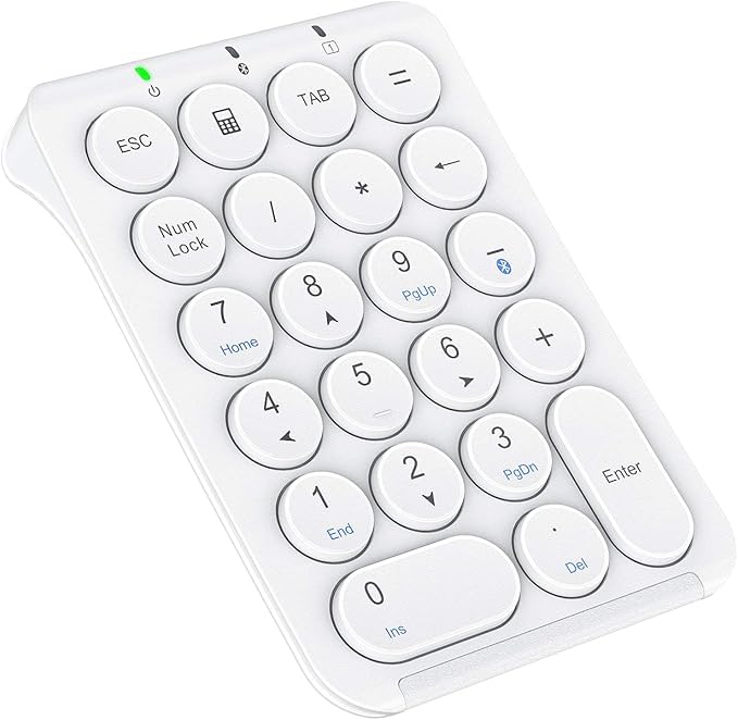 iClever KP08 Wireless Numeric Keypad, 22 Keys Bluetooth Number Pad Portable Number Keyboard, USB-C Rechargeable Numpad, Round Key, Data Entry, Compatible with Laptop, PC Desktop, Mac, Surface,Tablet
