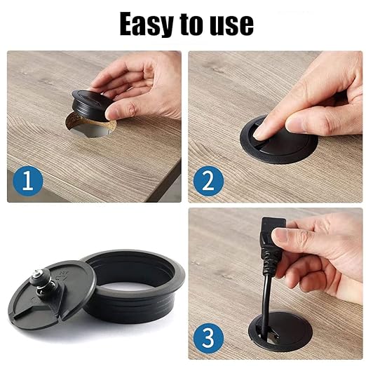 TuTuYa 6PCS Desk Grommet, Desk Cable Grommet 3-1/6 Inch (80 mm) Black Desk Cable Hole Cover with Hole Saw, Cable Pass Through, Ideal Solution for Office and Home Table Cable (Black, 3-1/6 Inch)