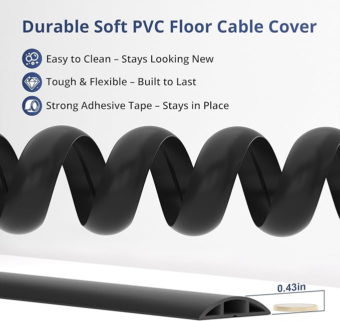 ZhiYo 3.6ft Cord Covers for Wires on Floor, Cord Hider Floor Hide Extension Cords, Soft PVC Cable Cover Cable Protector, Wire Cavity W0.62in H0.31in, Gray Oak Wood