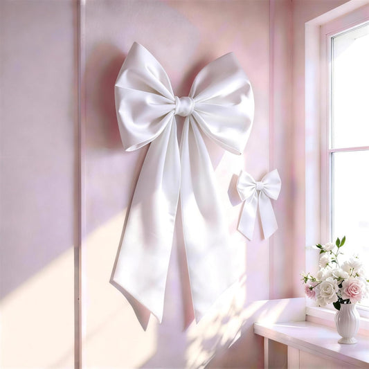 Skiennix White Bow Decor - 2 Pack Large & Small Coquette Wall Backdrop for Weddings & Events