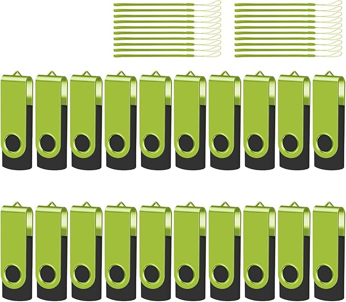 EASTBULL USB Flash Drive Bulk 2GB 20 Pack with Lanyards USB 2.0 Thumb Drive Bulk Memory Stick Swivel Pen Drive for Storage and Backup 2GB 20 Pack, Green