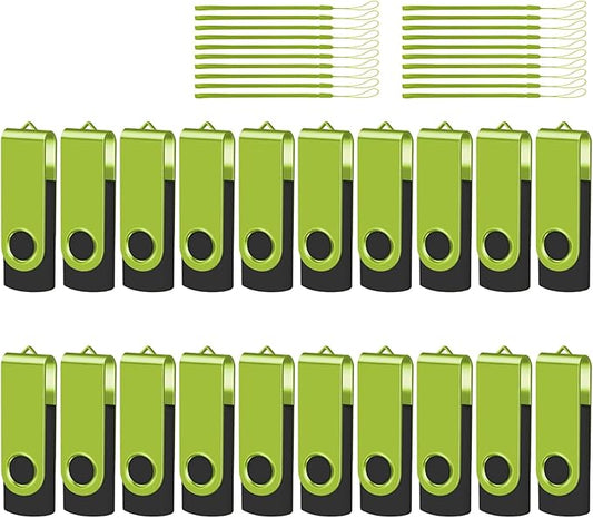 EASTBULL USB Flash Drive Bulk 2GB 20 Pack with Lanyards USB 2.0 Thumb Drive Bulk Memory Stick Swivel Pen Drive for Storage and Backup 2GB 20 Pack, Green