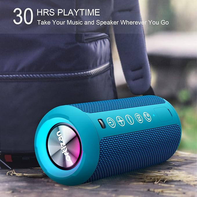 Ortizan Portable Bluetooth Speakers, IPX7 Waterproof Wireless Speaker with 24W Loud Stereo Sound, Outdoor Speaker with Bluetooth 5.3, Deep Bass, RGB Lights, Dual Pairing, 30H Playtime for Home