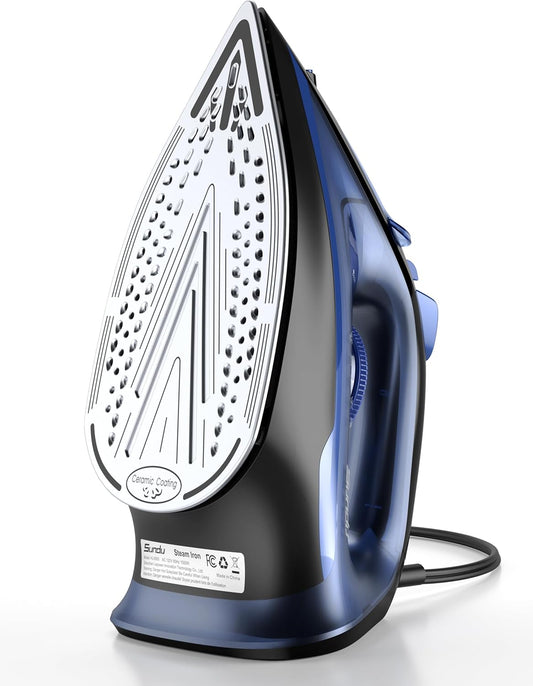 Sundu Steam Iron - 1500W Rapid Heating with Ceramic Soleplate & Auto-Off | 15.21oz Water Tank, Blue