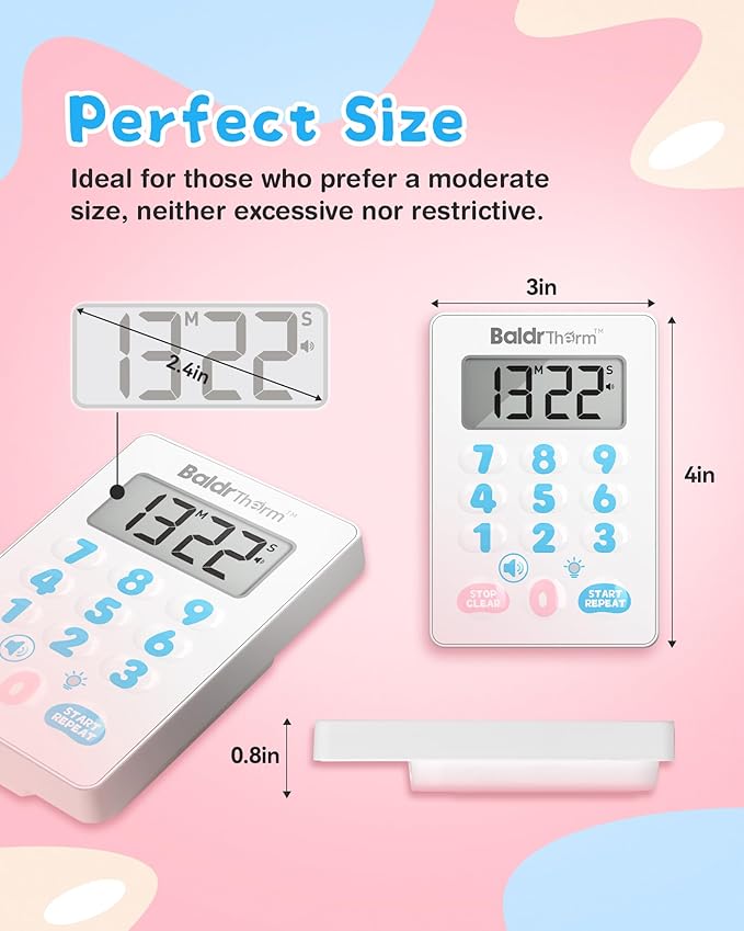 BaldrTherm Digital Kitchen Timer Waterproof, Strong Magnetic Cooking Timer with 3 Adjustable Volume Levels & Silent Flashing Light, Countdown Timer for Cooking, Baking Shower, Classroom, Cute