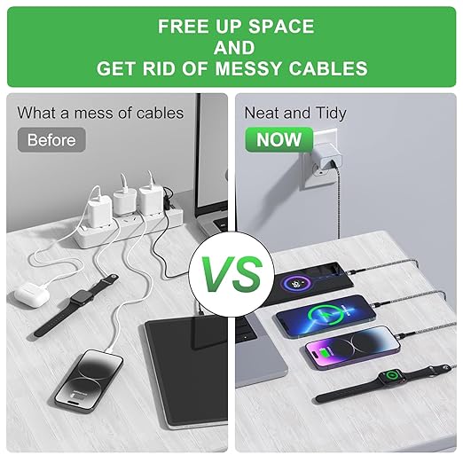 TOP-UP Multi Charging Cable for Apple Watch Charger (6FT) – 4 in 1 Braided Cord for Multiple Devices, USB C/Micro/Multi Charger Compatible with iWatch Series 11–1, iPhone 17/16/15/14, iPad