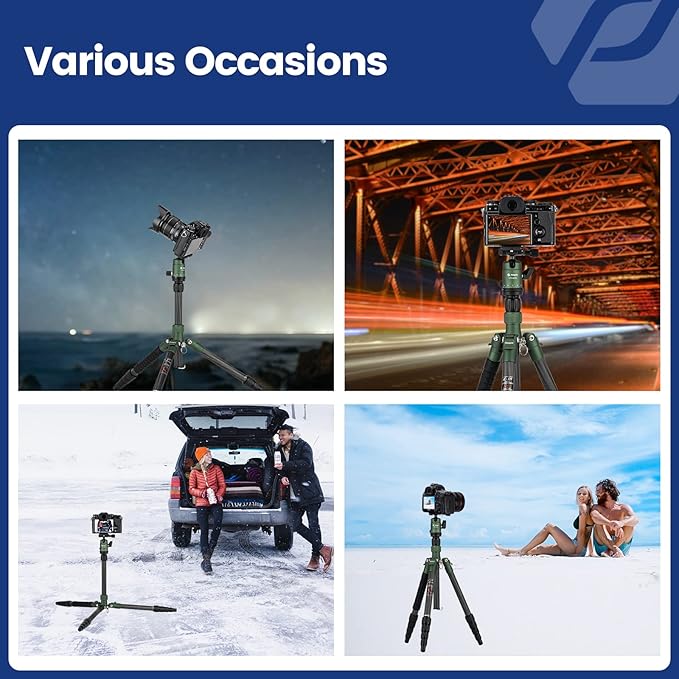 Fotopro 60" Carbon Fiber Camera Travel Tripod, 2lbs Super Lightweight Compact Tripod with 360° Metal Ball Head, Detachable Monopod, with Arca QR Plate & Bag, Load up to 8KG/17.63lbs, for SLR DSLR