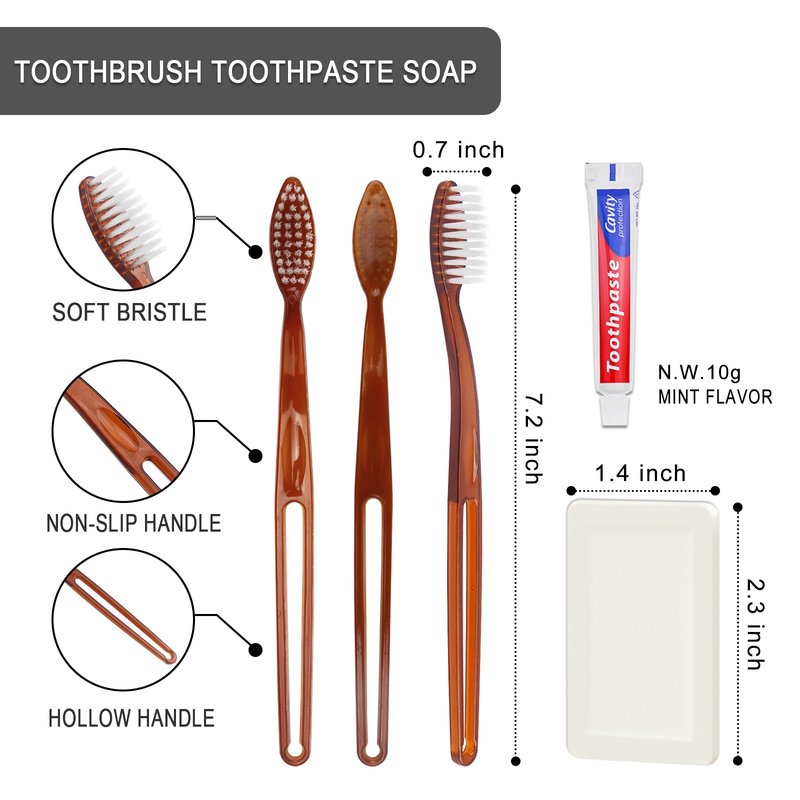 Gisdo 50 Pack Basic Toiletry Kits Disposable Toothbrushes with Toothpaste and Soap Individually Wrapped, Travel Personal Hygiene Kit for Hotel Amenities, Airbnb Hosts, Homeless, Travel & Camping