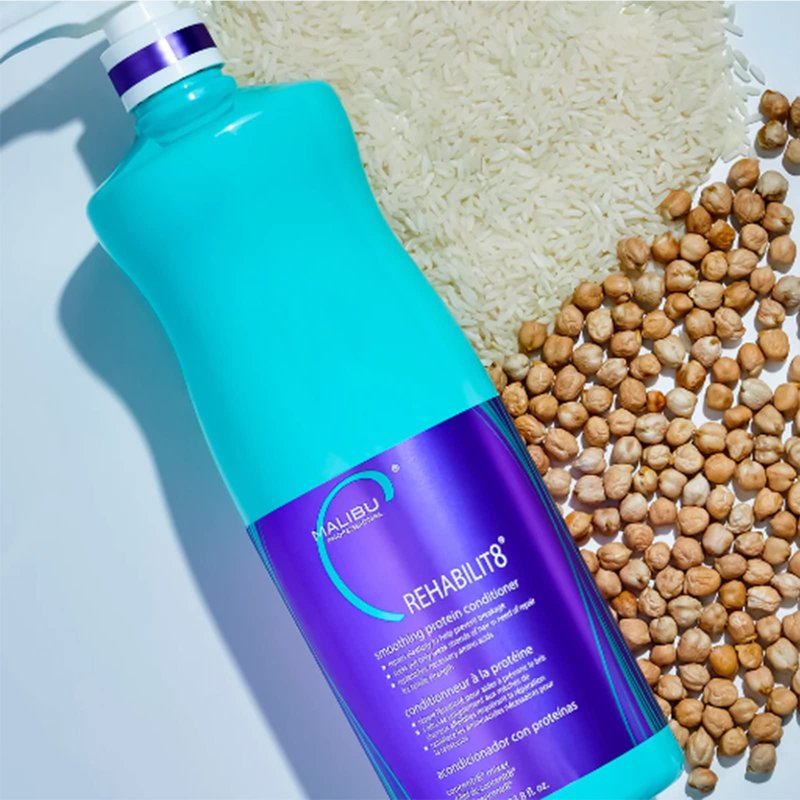 Malibu C REHABILIT8 Smoothing Protein Conditioner (6 Packets) - Replenishes Hair Protein & Amino Acids to Prevent Breakage - Hydrating Conditioner for Damaged Hair