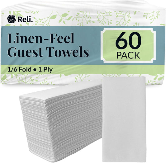 Reli. Disposable Bathroom Napkins - Linen-Feel Guest Towels (60 Pack) | Soft, Absorbent Paper Hand Towels | 12" x 15.75", White