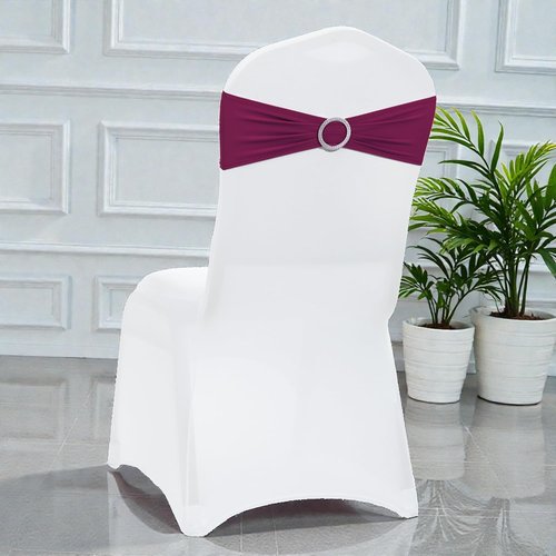 MDS Spandex Chair Sashes - Premium Stretch Covers with Buckle Slider for Weddings & Events | Eggplant, Pack of 50