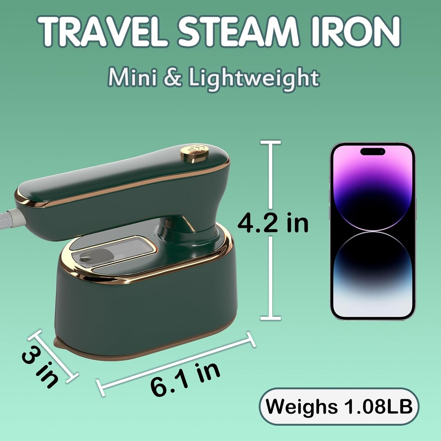 Skiennix Travel Steamer Iron - Portable Clothes Ironing Machine for Home & Dorm | Compact Green Design