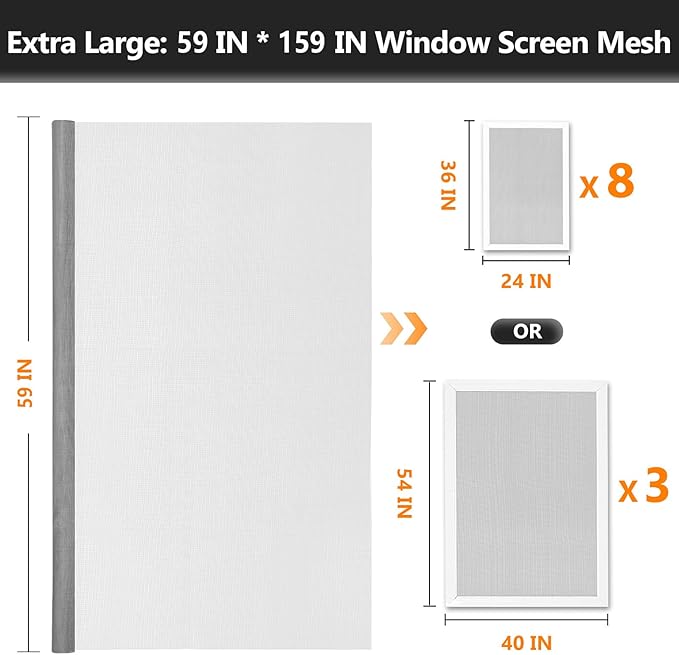Secopad Window Screen Door Repair Kit, 59" x 159" Screen Door Mesh Replacement Kit, Durable Fiberglass Mesh Roll with Tools for Windows Doors Patio and Porch Replacement, Grey
