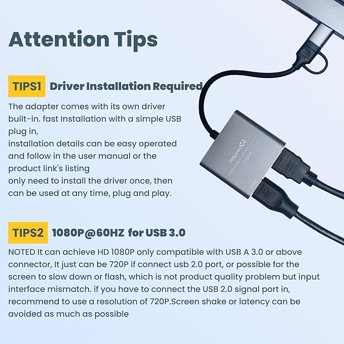 WinRaybot USB to HDMI Adapter for 2 Monitors-USB3.0 to Dual hdmi for 3 Monitors-USB to HDMI with Two HD Displau Supports Mac & Windows/Dual HDMI Extender -External Video & Graphics Card Adapter
