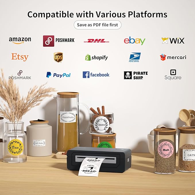 Gloryang Bluetooth Thermal Shipping Label Printer, 4X6 Inkless Label Machine for iOS, Android, Laptop, Wireless Printer for Small Business, Compatible with Amazon, UPS, Shopify, Black