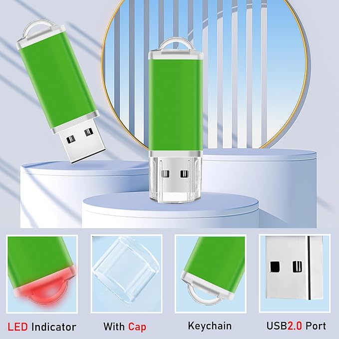 1GB USB Flash Drive 20 Pack Nicepicten Bulk USB Thumb Drives Jump Zip Drive USB 2.0 Memory Stick Flash Drive 1GB with 20PCS Lanyard Label - Green