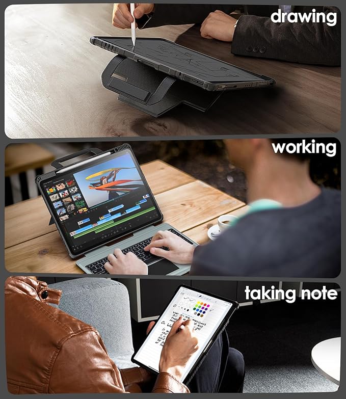 Nillkin Carry Go Keyboard Case for iPad Air 13 inch (M4/M3/M2) with Handle, iPad Pro 12.9 (3rd-6th Gen) Rugged Case with Detachable Keyboard, Magic Trackpad, 7 Colors Backlit, Camera Cover, Gray