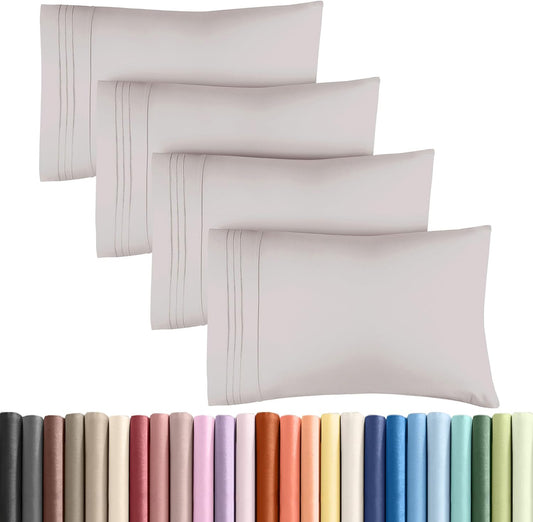 Queen Pillow Cases by [Brand Name] - Ultra Soft Hotel Quality - Wrinkle-Free & Fade Resistant - Light Grey, Set of 4