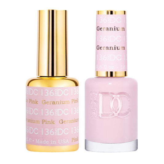 DND DC Gel Polish Set, Pink Collection, UV/LED Gel Polish and Air Dry Nail Lacquer, Matching Chip-Free Polish Duo, 136 Geranium Pink, 0.5 Fl Oz