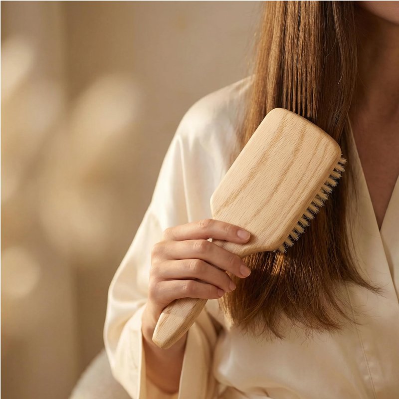 TRENFI 100% Boar Bristle Hair Brush - Soft Natural Bristle Wooden Paddle Brush for Fine Thin Hair, Distributes Scalp Oils for Smooth Shine, Solid Red Oak Handle for Women Men