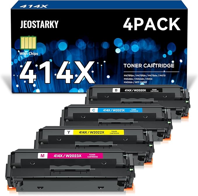 Jeostarky 414x Toner Cartridges 4 Pack High Yield Replacement for HP 414x Toner 414a W2020x Compatible with HP Color Laserjet Pro MFP M479fdw M479fdn M454dw M454dn M480f Printer