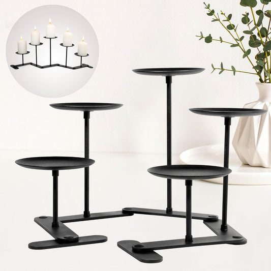 Skiennix Adjustable Candelabra Candle Holder - Elegant 5-Candle Iron Design for Pillar Candles | Black Finish