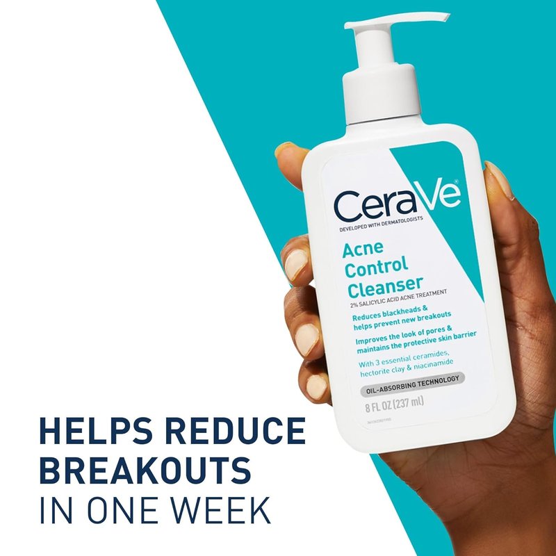 CeraVe Acne Treatment Face Wash - Salicylic Acid Cleanser with Clay & Niacinamide | 8 Ounce