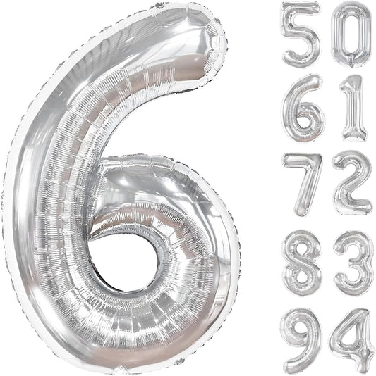 Silver Number 6 Balloon - 40 Inch Birthday Decoration for 6th Birthday Parties | Premium Party Supplies