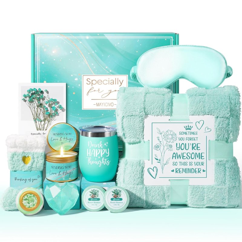 Spa Gift Basket for Women - Ocean Relaxing Self-Care Package with Blanket | Perfect Mother's Day & Birthday Gift for Mom, Wife, Girlfriend, Sister