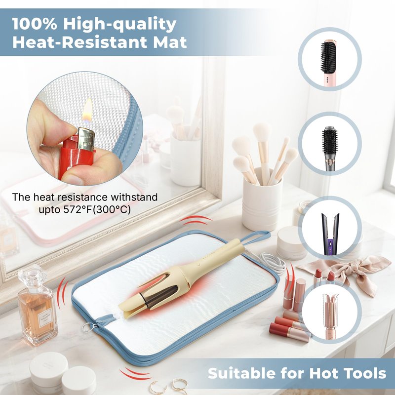 2 Pack Heat Resistant Travel Bag Organizer for Hot Tools Hair Dryer Flat Iron Curling Iron 2 in 1 Heat Proof Mat Portable Travel Essentials Bags