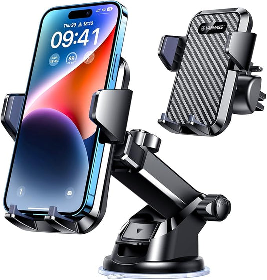 VANMASS【85+LBS Strongest Suction & Military-Grade Ultimate Car Phone Mount【Patent & Safety Certs】 Cell Phone Holder for Dash Windshield Vent for iPhone 17 Pro Max Automobile Accessory Kits,Ink Black