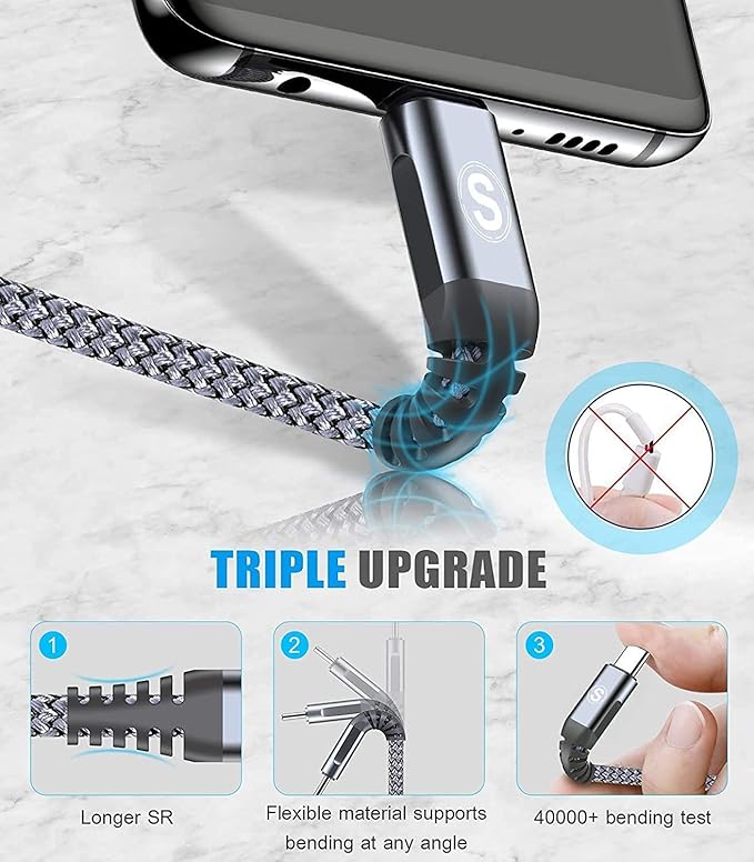 sweguard USB Type C Charger Cable [3Pack,6.6ft+6.6ft+3.3ft] iPhone 17 Charger Nylon Braided Cord for iPhone 17 16 15 Pro Max Samsung Galaxy S26 S25 S24 S23 S22 S21 S20 Note 20 10 A53 A54 Pixel LG Moto