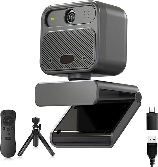 4K Webcam for PC, with 2 Microphone, 85° FOV Computer Cameras with Mirror & Flip Funtion, Remote, Precise Focus, Privacy Cover, Tripod, Webcam for PC, Great for for Computer/Zoom/Skype/Teams/Windows