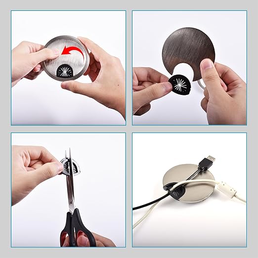 Skweawert 2 Pack Desk Grommet 2 Inch 50mm, Zinc Alloy Computer Desk Wire Hole Cover, Office Desktop Cord Cable Hole Metal Ring, Bright Silver