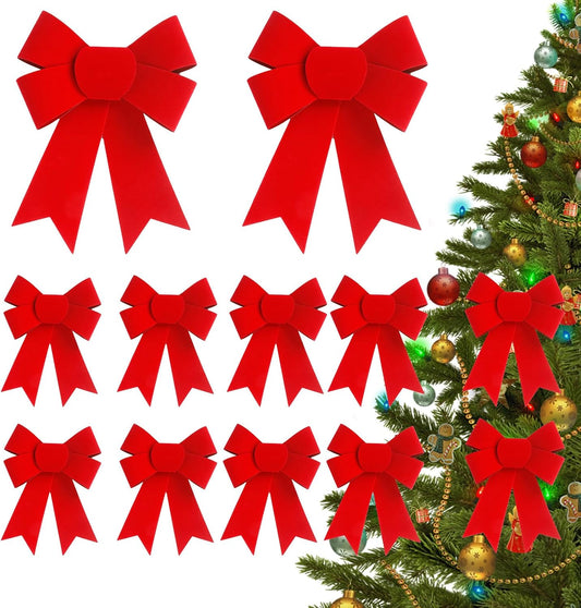 Regine Switzerland 12 PCS Red Velvet Bows - 5x8 Inch Christmas Decorations for Trees & Wreaths