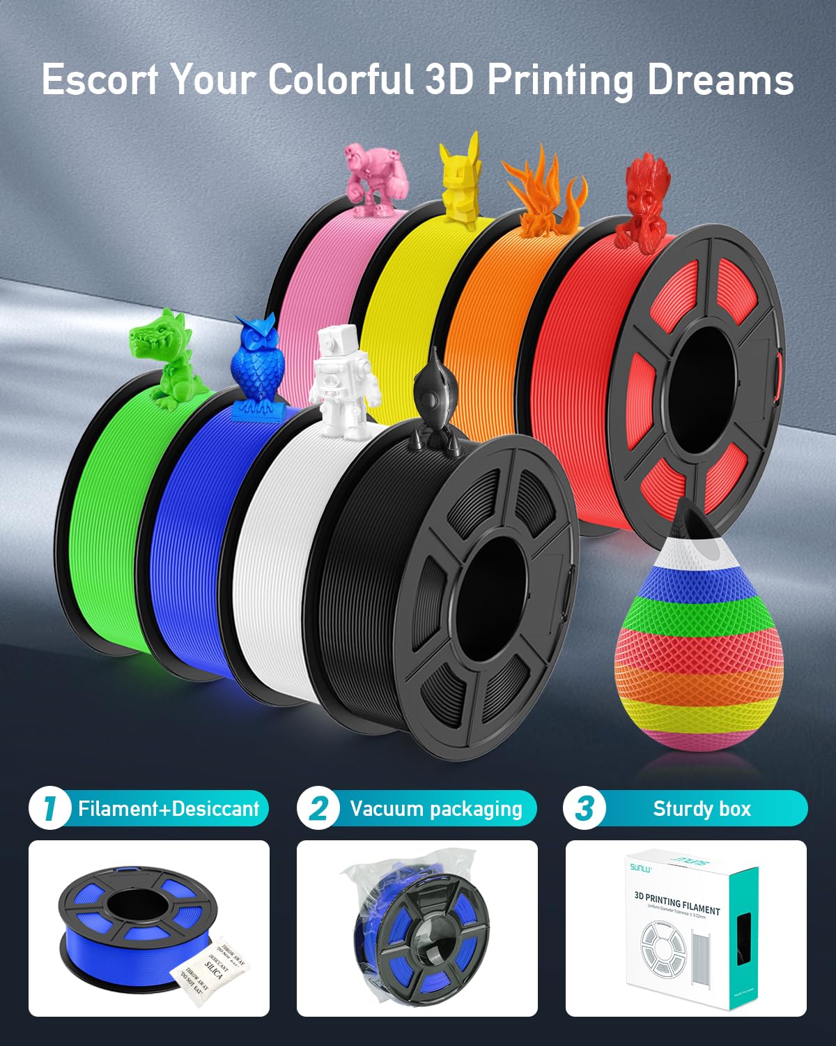 SUNLU Large Spool 3KG PETG Filament, 3D Printer Filament PETG 1.75mm, Less Stringing Good Layer Adhesion High Toughness, Big Roll Filament, 3kg Spool(6.6 lbs), White